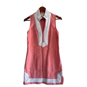 Sail to Sable Pink and White Sheath Dress with Polo Collar